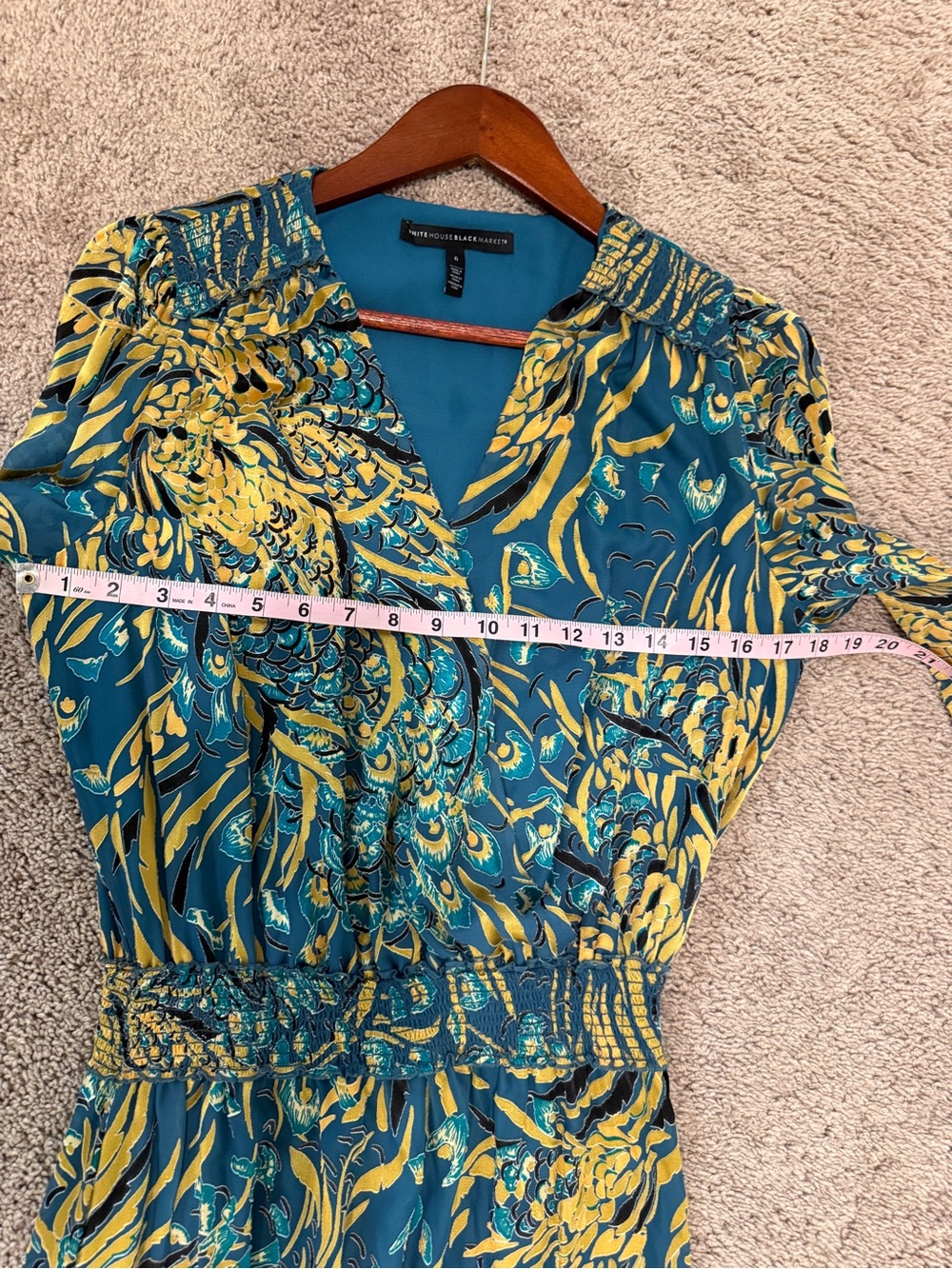 White House Black Market Teal and Gold Long Sleeve Midi Dress - Picture 11 of 14